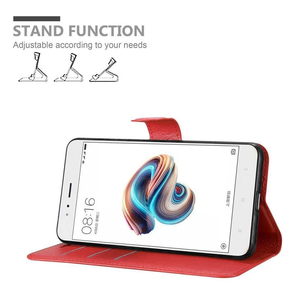 Custodia Compatibile Con Xiaomi Mi A1 / Mi 5x In Rosso Carminio - Coperchio Protettiva Con Chiusura Magnetica, Funzione Stand E Tasca Per Le Carte - Foto 2