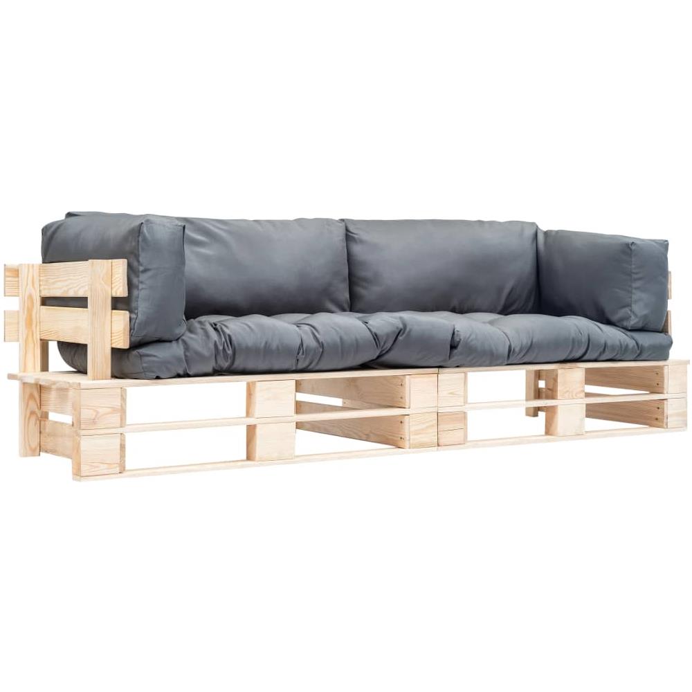 Divani Da Giardino Su Pallet 2 Pz Cuscini Grigi In Legno Pino - Foto 1