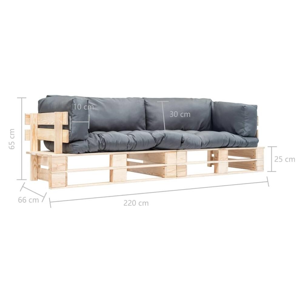 Divani Da Giardino Su Pallet 2 Pz Cuscini Grigi In Legno Pino - Foto 5