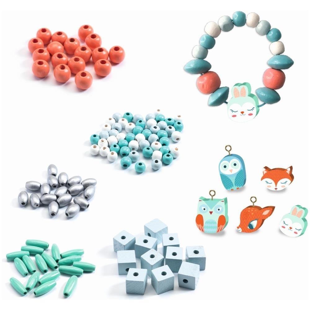 Fare Gioielli: 450 Perline Di Legno Piccoli Animali Blu / Bianco - Volpe, Gufo, Lepre O Di Cervo - Foto 2