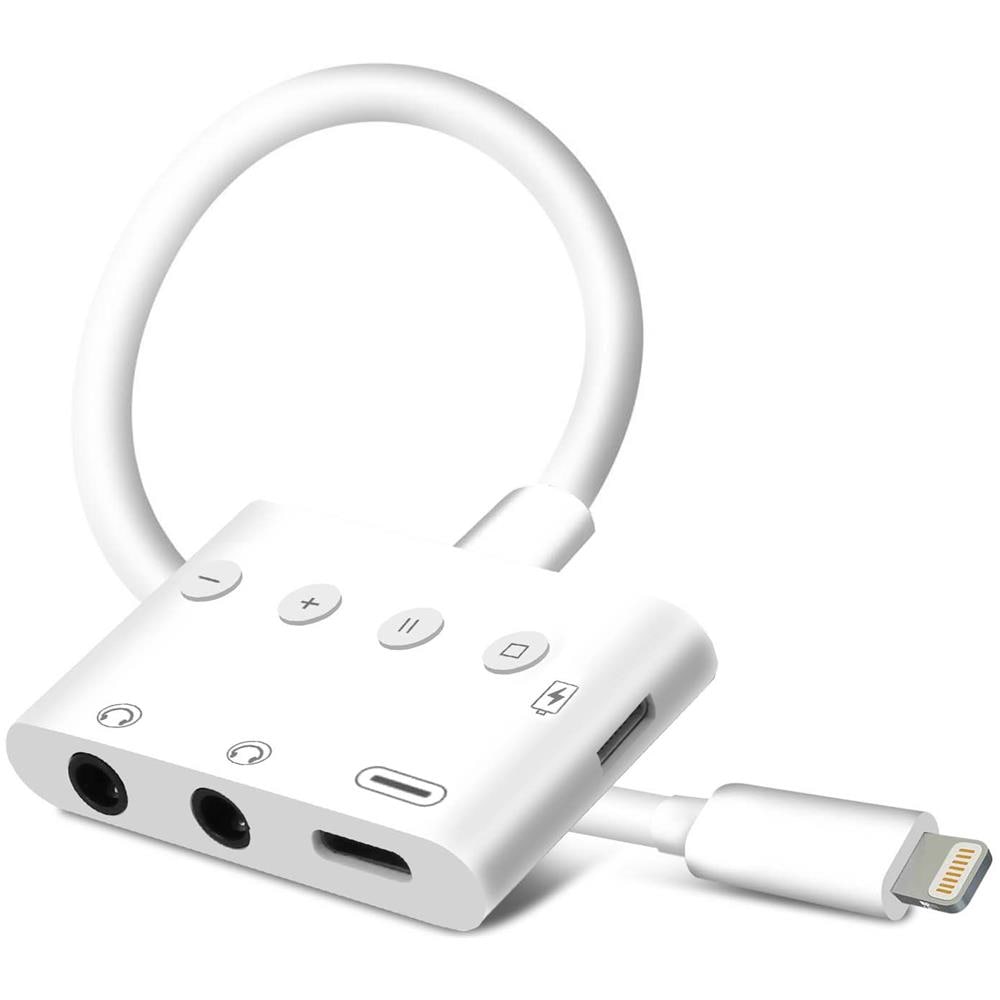 Adattatore Da Lightning A Lightning, Usb-c E Doppio Jack Da 3,5 Mm 12 Cm Bianco - Foto 5