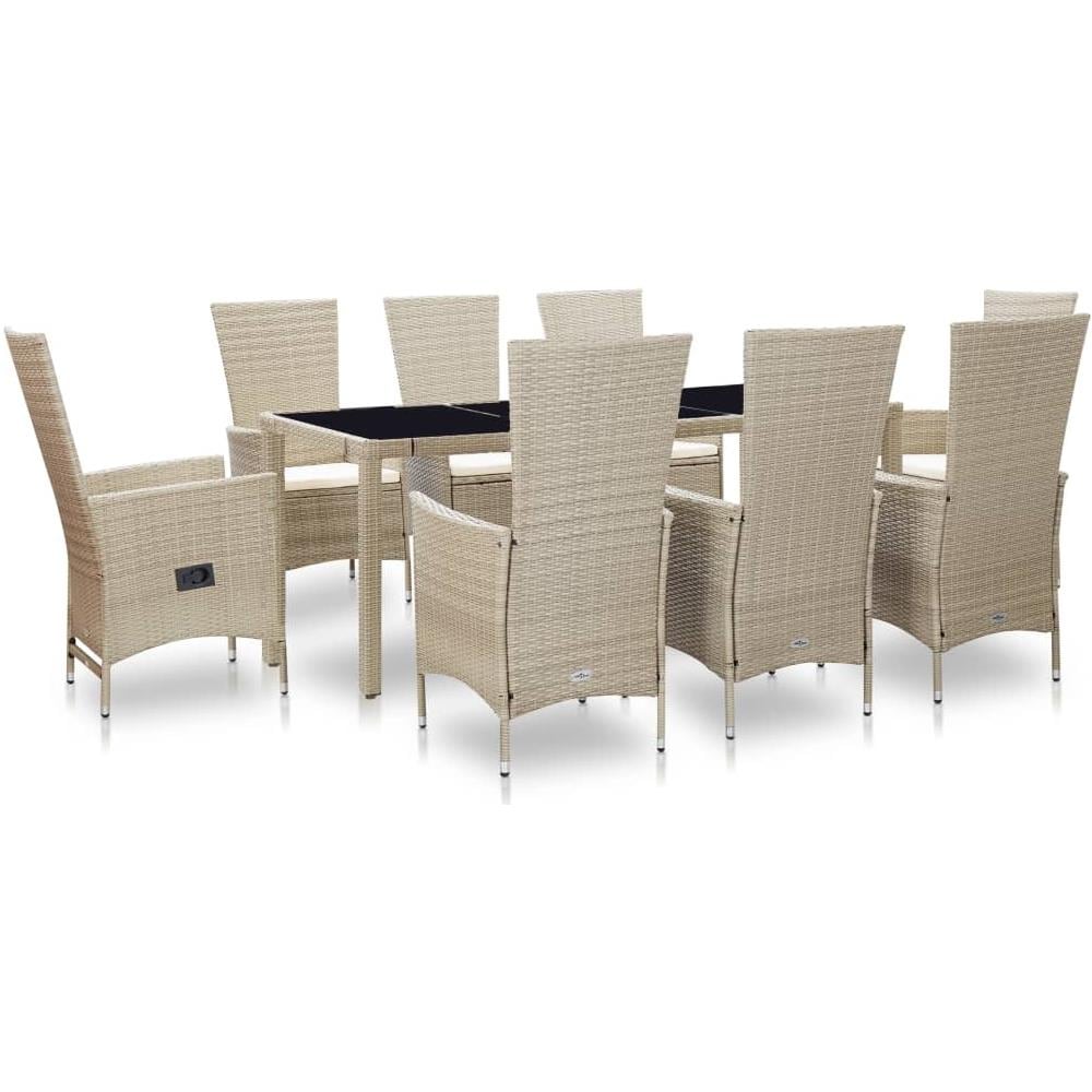 Set Da Pranzo Da Giardino 9 Pz Con Cuscini In Polyrattan Beige - Foto 1