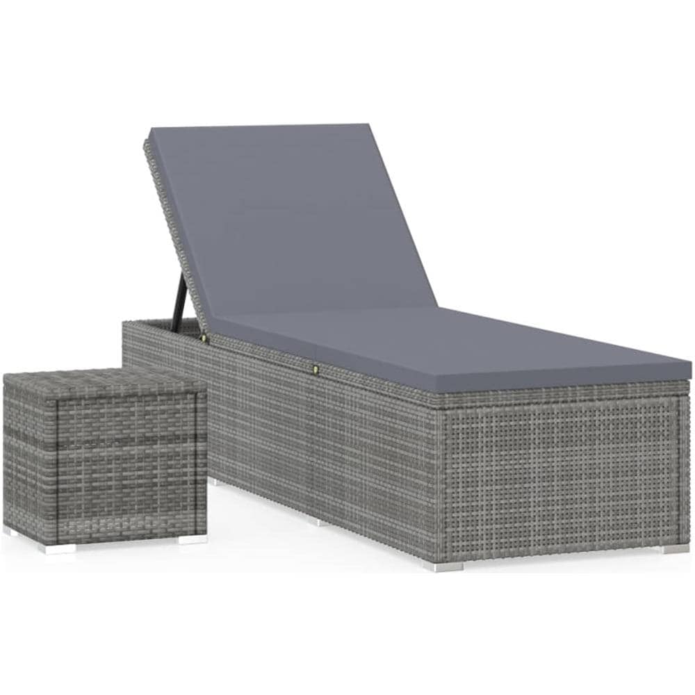 Lettino Prendisole con Cuscino e Tavolino in Polyrattan Grigio - Foto 1