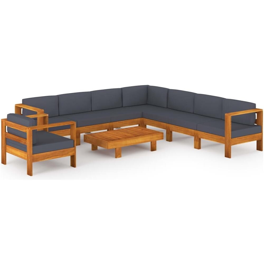 Set Divani Giardino 9 Posti Cuscini Grigi Scuro Massello Acacia - Foto 1