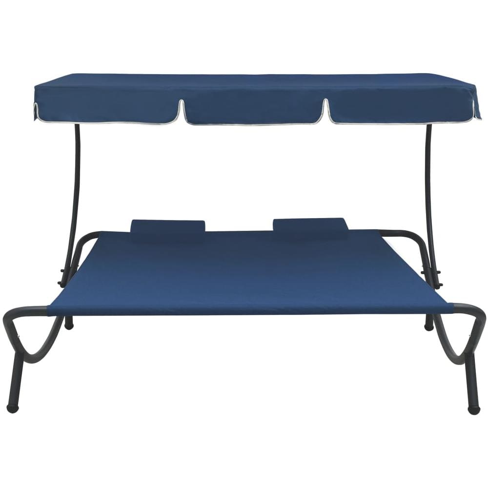 Lettino Prendisole con Baldacchino e Cuscini Blu - Foto 2