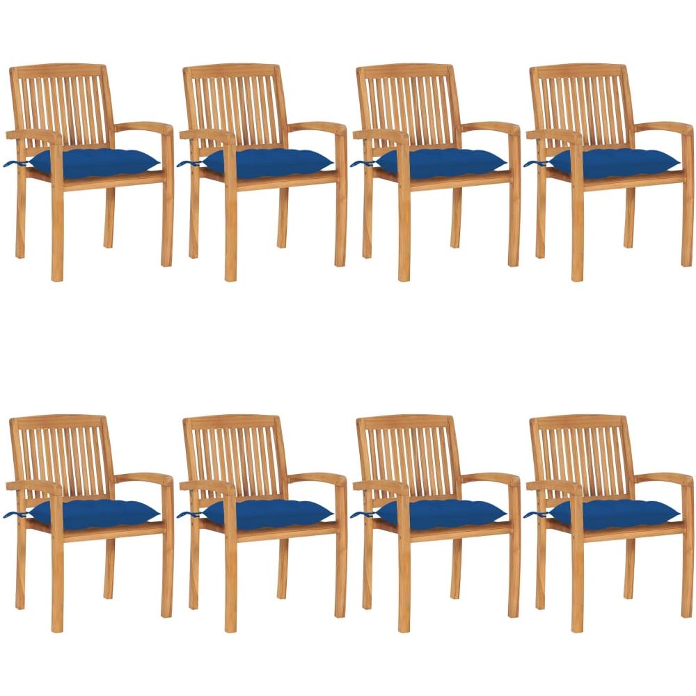 Sedie da Giardino Impilabili 8 pz con Cuscini Massello di Teak - Foto 1