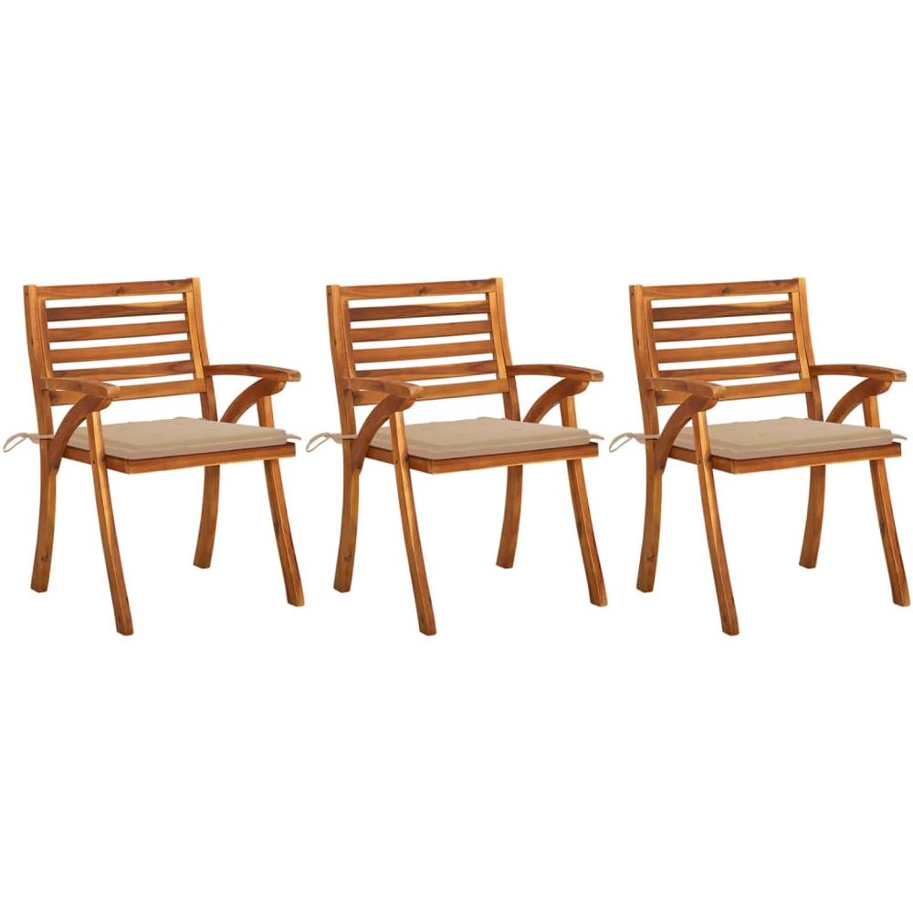Sedie da Pranzo da Giardino con Cuscini 3 pz Massello di Acacia - Foto 1