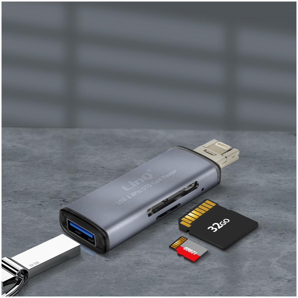 Lettore Scheda Di Memoria Sd / Micro-sd 2 In 1 Funzione Otg 480mbps Linq Grigio - Foto 2
