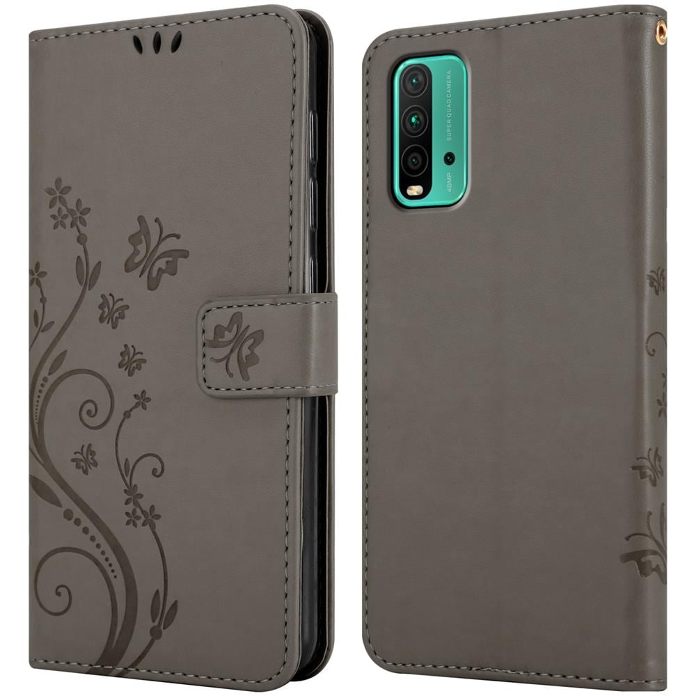 Custodia Compatibile Con Xiaomi Redmi 9t / Poco M3 In Grigio Fiore - Coperchio Protettivo In Design Floreale Con Chiusura Magnetica, Funzione Stand E Slot Per Carte - Foto 8