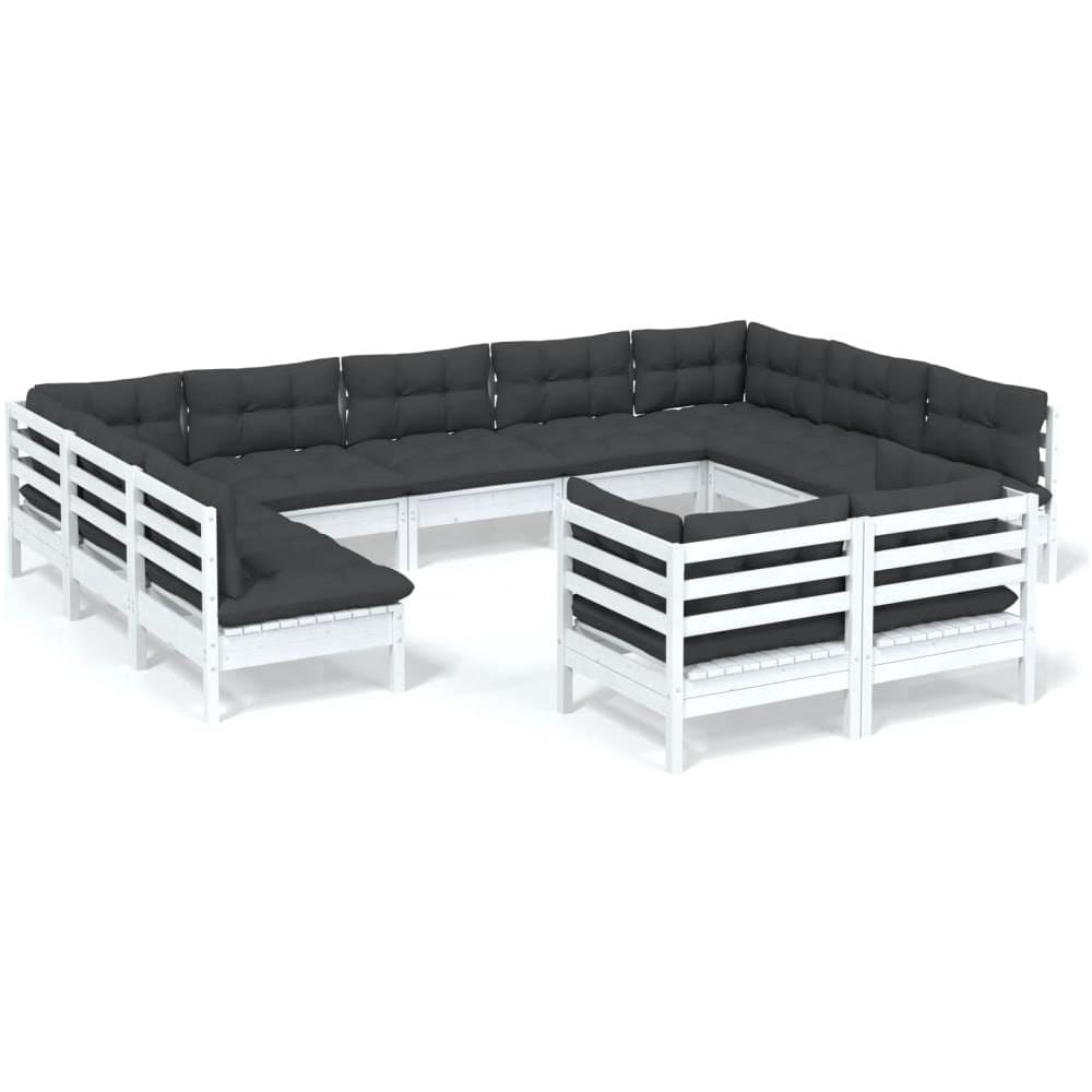 Set Divani Da Giardino 11 Pz Con Cuscini Bianchi Legno Di Pino - Foto 2