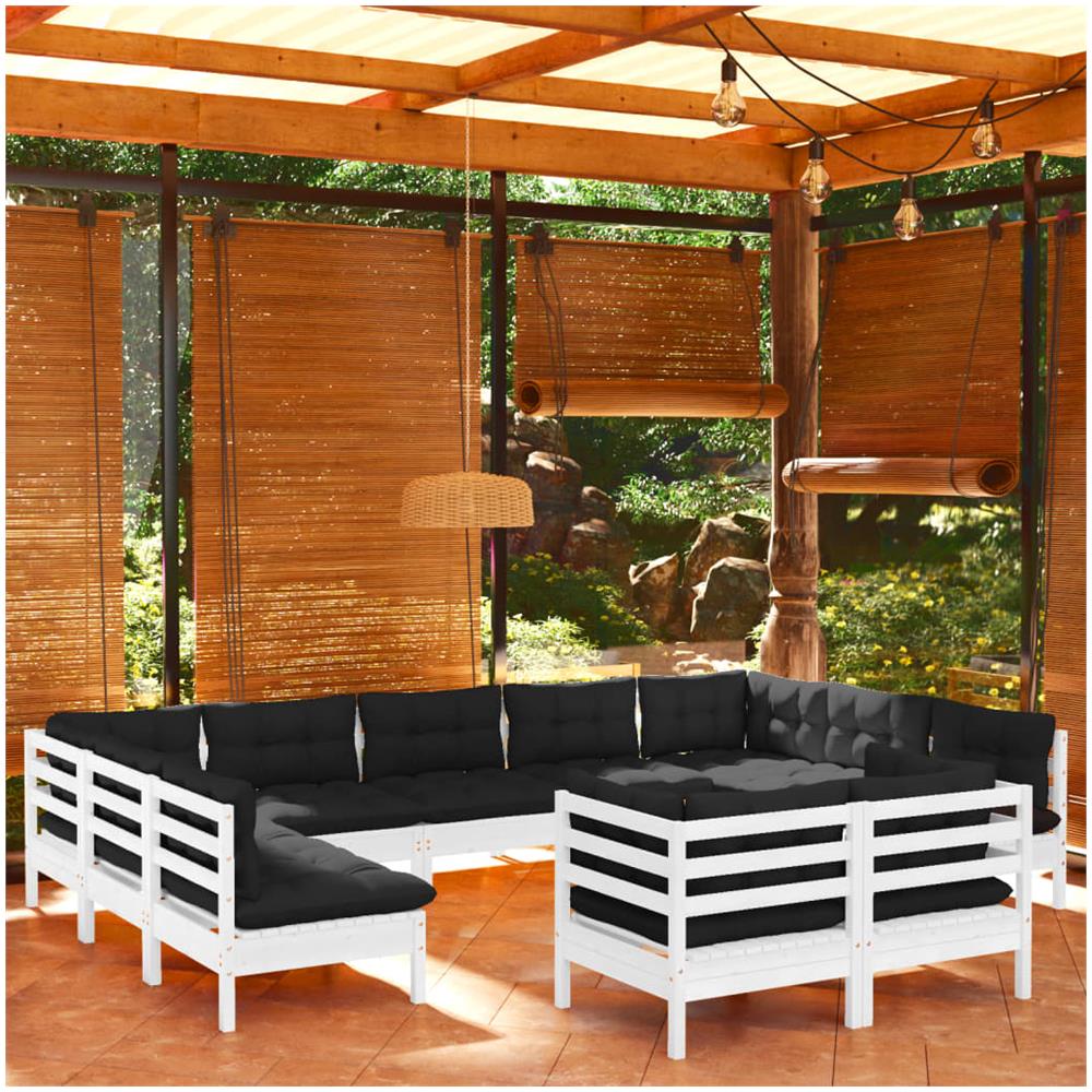 Set Divani Da Giardino 11 Pz Con Cuscini Bianchi Legno Di Pino - Foto 1
