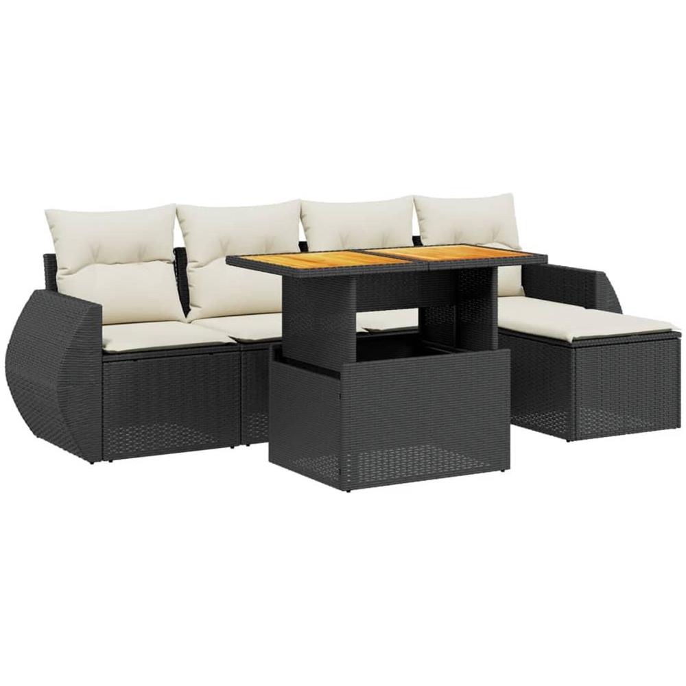 Set Divano da Giardino 6 pz con Cuscini Nero in Polyrattan - Foto 1