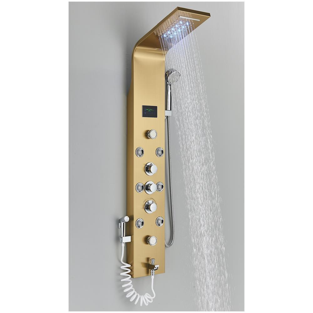 Pannello doccia, Blackswan, tipo M8009, modello oro con bocca, display digitale, doccetta bidet, LED e funzioni SPA, misura 128 cm - Foto 2