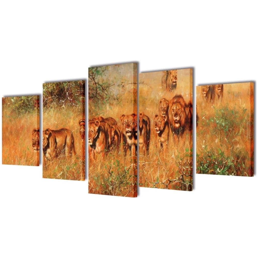 5 Pz Set Stampa Su Tela Da Muro Leoni 100 X 50 Cm - Foto 1