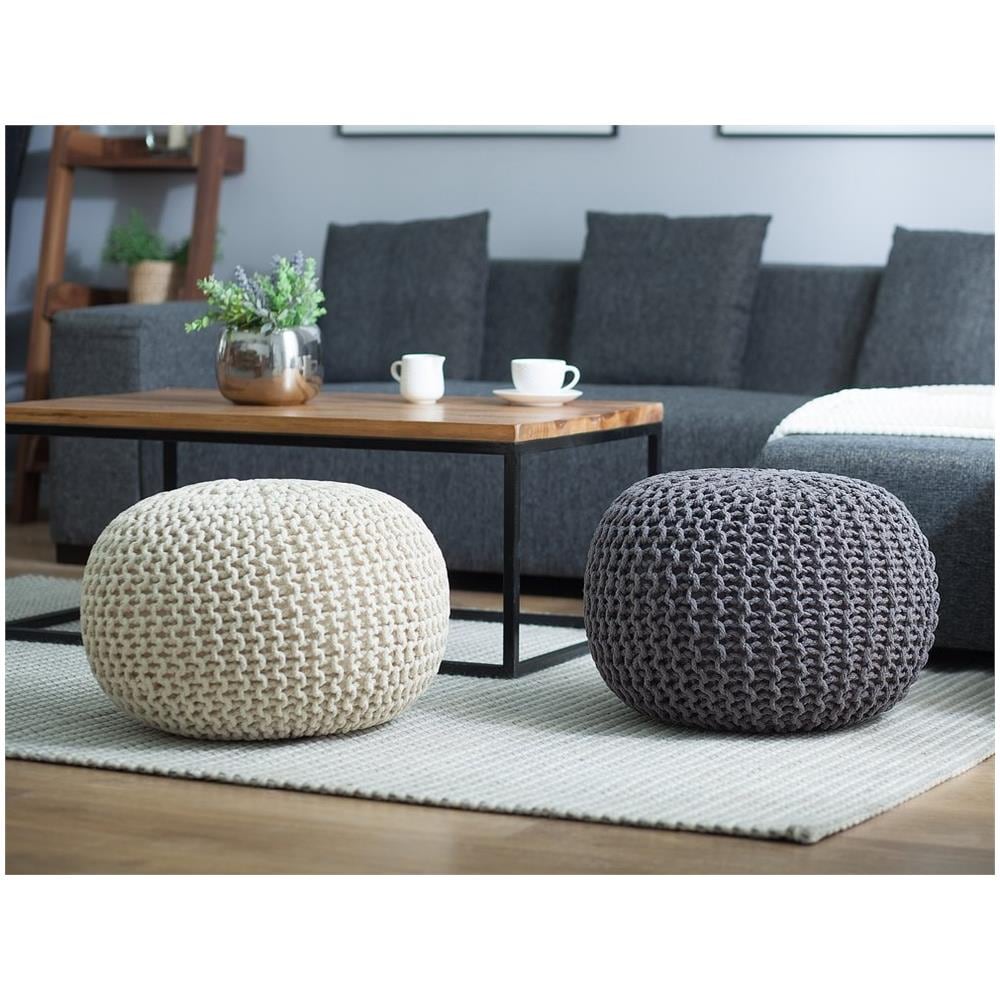 Pouf Poggiapiedi In Tessuto Beige 50 X 35 Cm Conrad - Foto 2