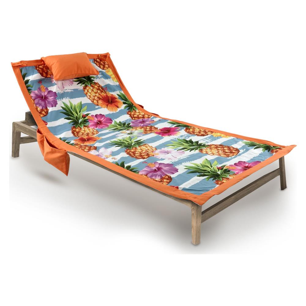 Telo Mare Da Lettino Con Cuscino Modello Comodo Summer Disegno Ananas   - Foto 1