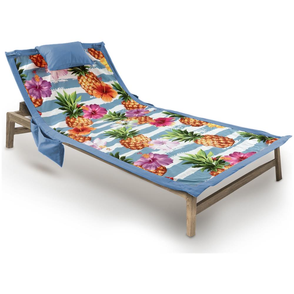 Telo Mare Da Lettino Con Cuscino Modello Comodo Summer Disegno Ananas   - Foto 5