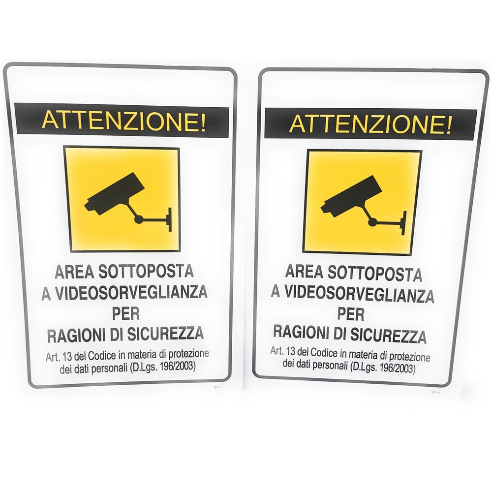 2 Cartelli Segnaletici Attenzione! Area Sottoposta A Videosorveglianza X Esterno - Foto 1