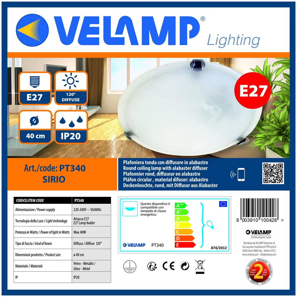 Plafoniera In Alabastro Diametro 40cm 2xe27 Sirio Bianco - Foto 4