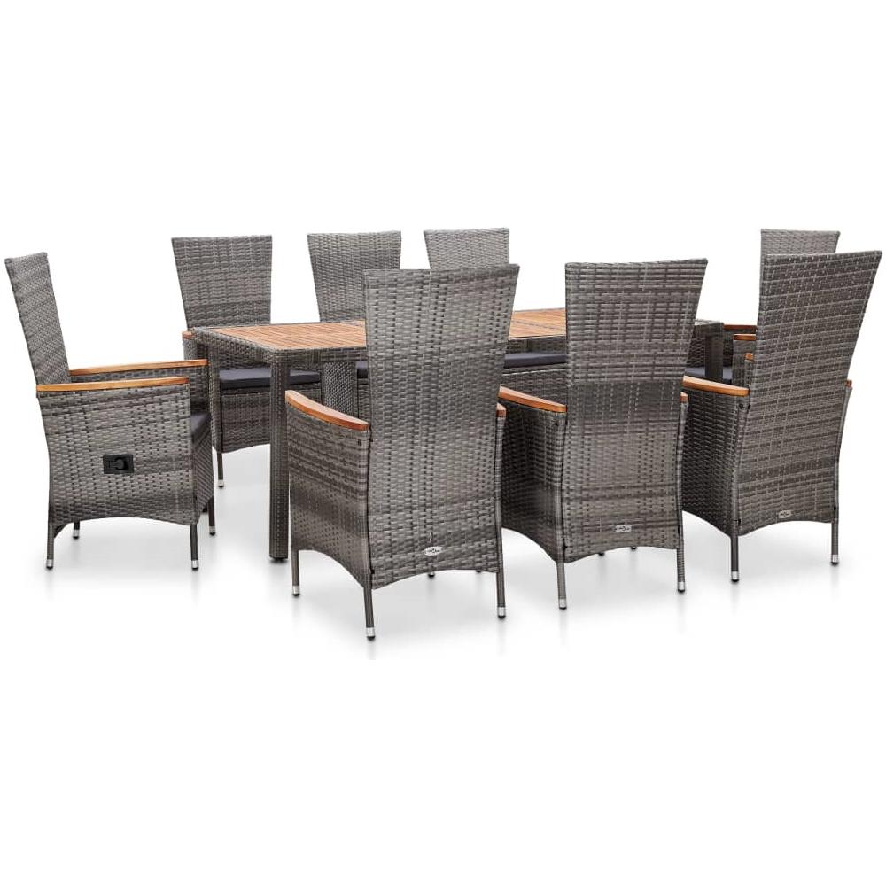 Set Da Pranzo Da Giardino 9 Pz Con Cuscini In Polyrattan Grigio - Foto 1