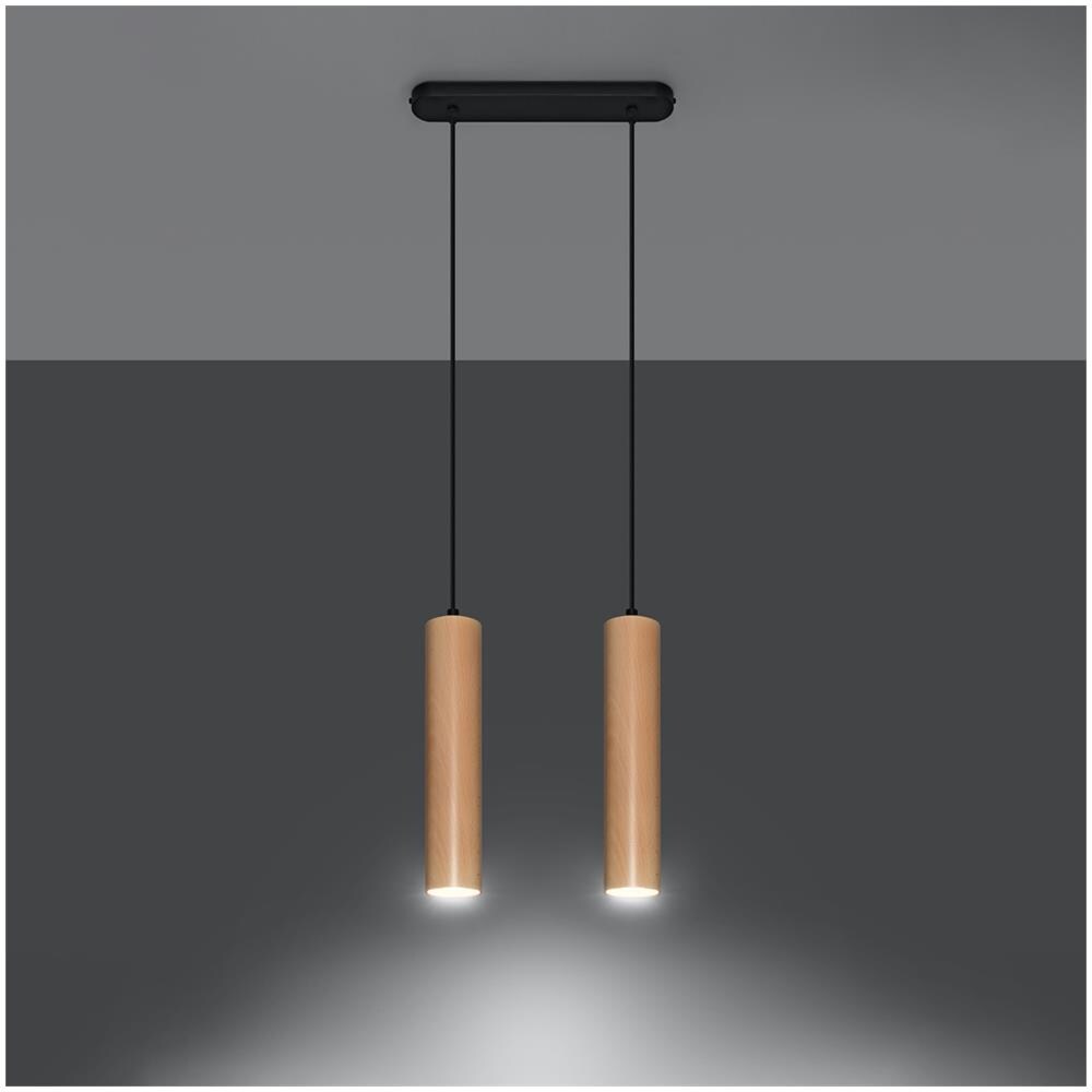 Lampada A Sospensione Doppia In Legno Naturale Gu10 - Foto 10