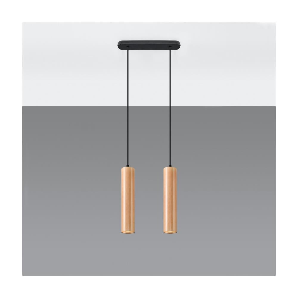 Lampada A Sospensione Doppia In Legno Naturale Gu10 - Foto 2