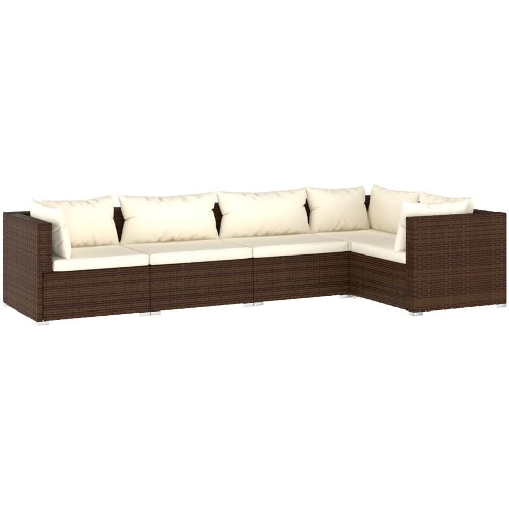 Set Divani Da Giardino 5 Pz Con Cuscini In Polyrattan Marrone - Foto 1