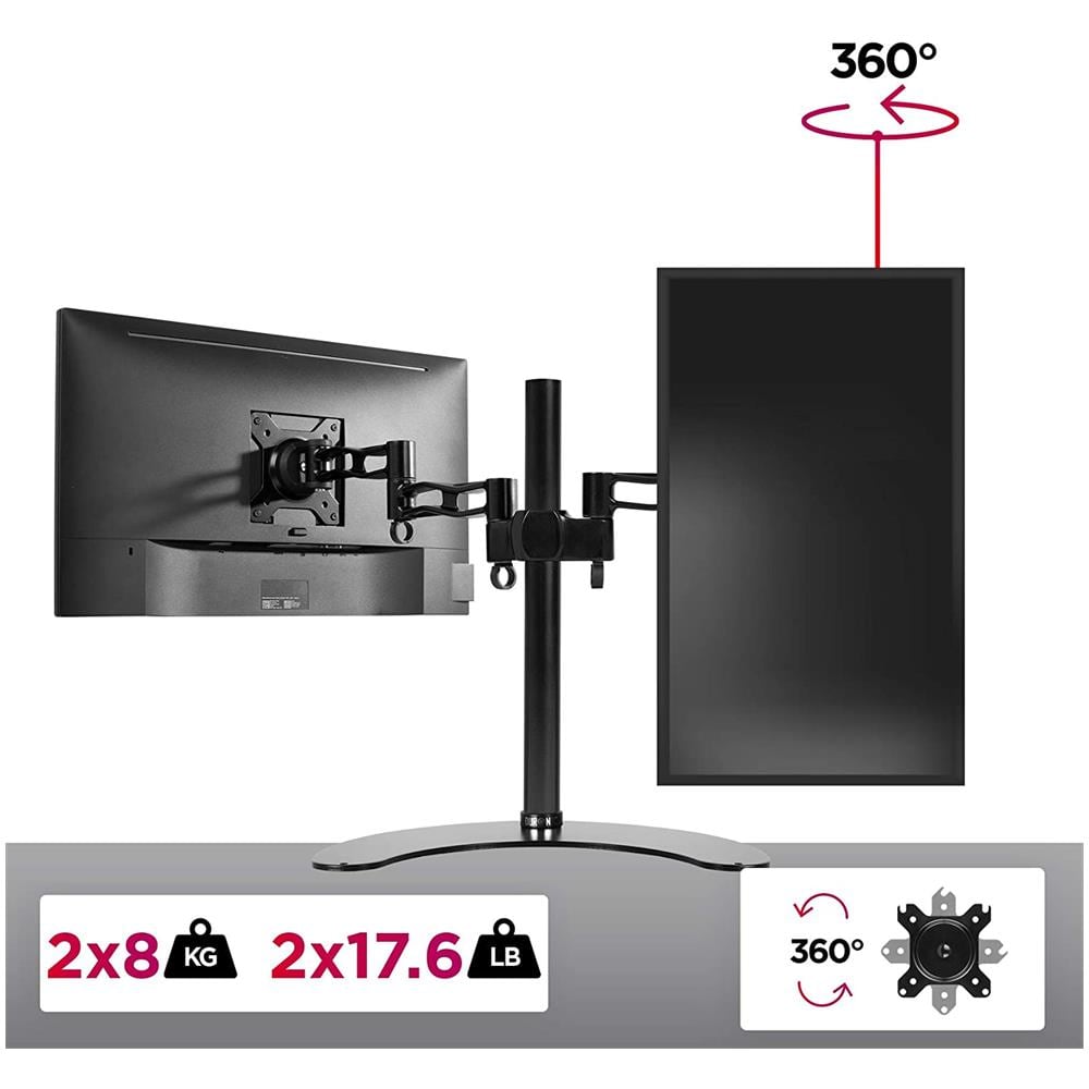 Dm35d2 Doppio Supporto 2 Monitor Da Scrivania Con Piedistallo - Braccio Schermo Da Tavolo - Altezza Regolabile E Orientabile - Compatibilità Universale Tv Con Vesa 100x100 - Alluminio - Foto 6