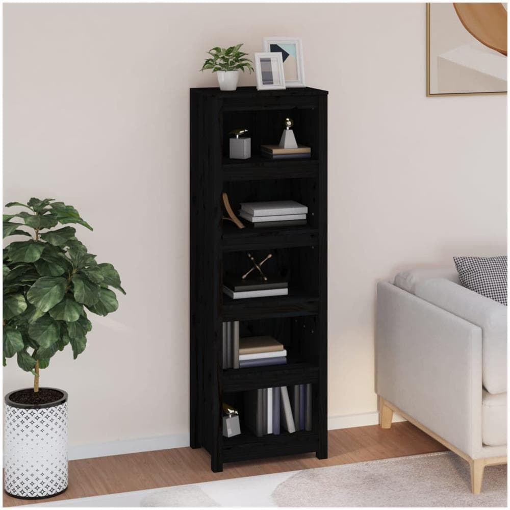 Libreria Nera 50x35x154 Cm In Legno Massello Di Pino - Foto 1
