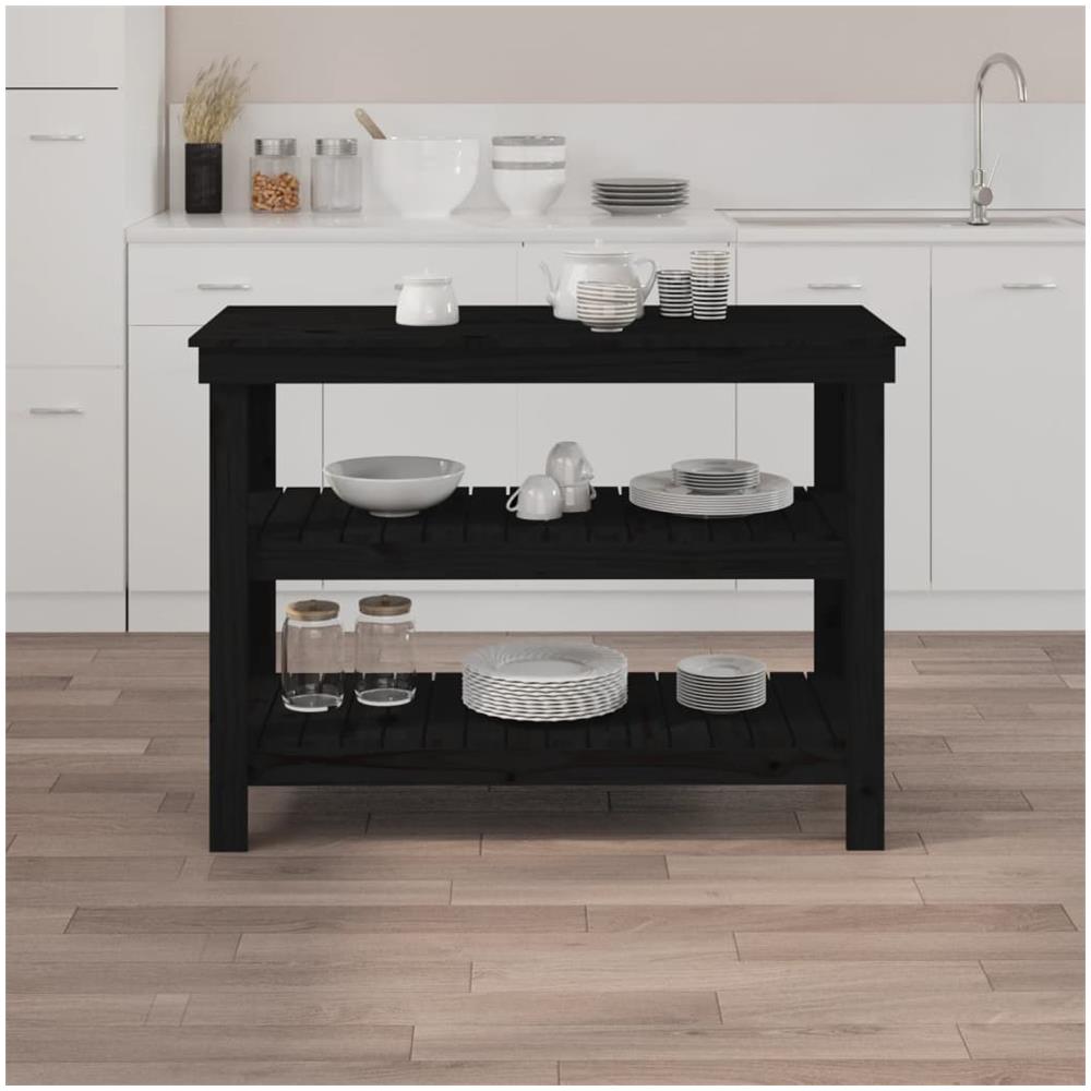 Banco da Lavoro Nero 110,5x50x80 cm in Legno Massello di Pino - Foto 3