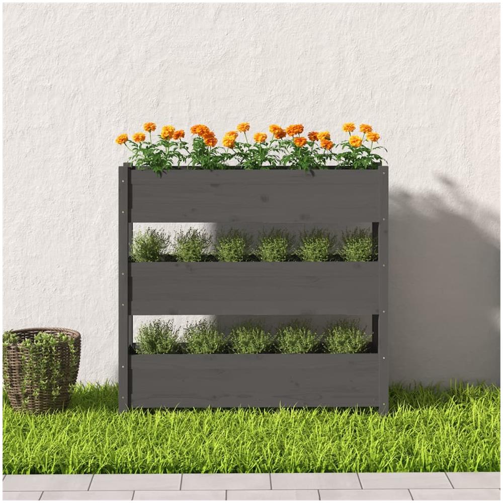 Fioriera Grigia 112x25x104,5 Cm In Legno Massello Di Pino - Foto 2