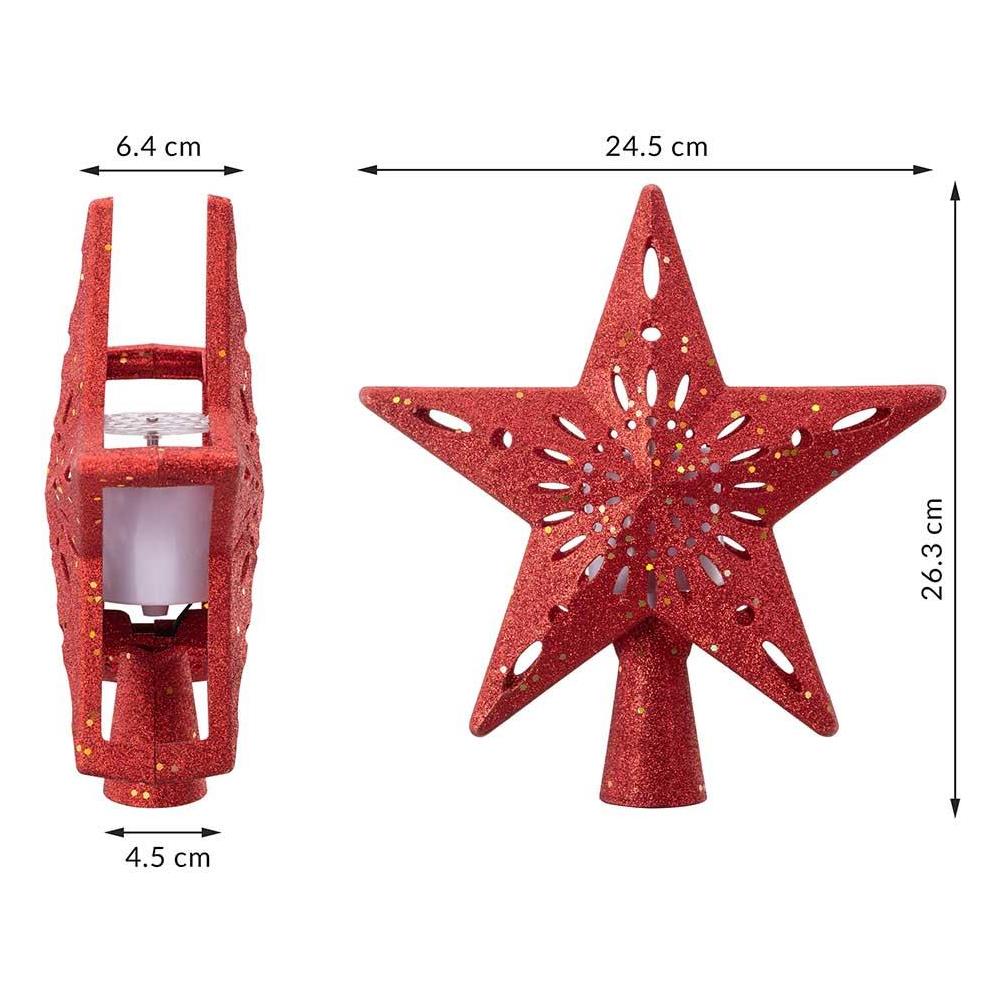 Puntale Proiettore LED per Albero di Natale Forma Stella Rosso Gioco di Luce - Foto 5