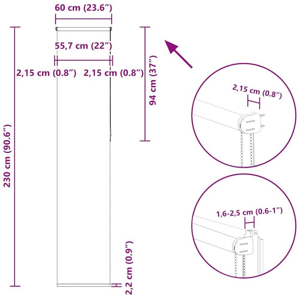 Tenda a Rullo Oscurante 60x230 cm Larghezza Tessuto 55,7 cm - Foto 10