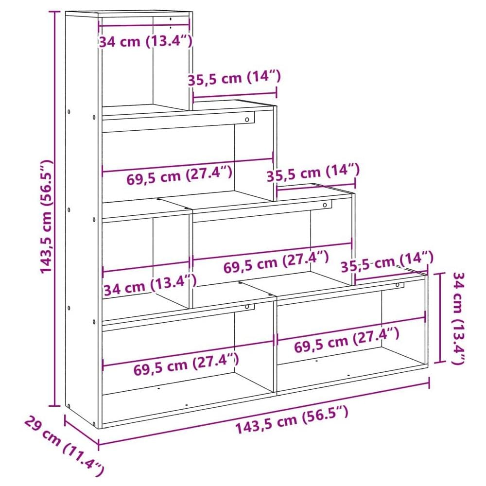 Libreria 4 Ripiani Rovere Sonoma 143,5x29x143,5 cm Truciolato - Foto 10