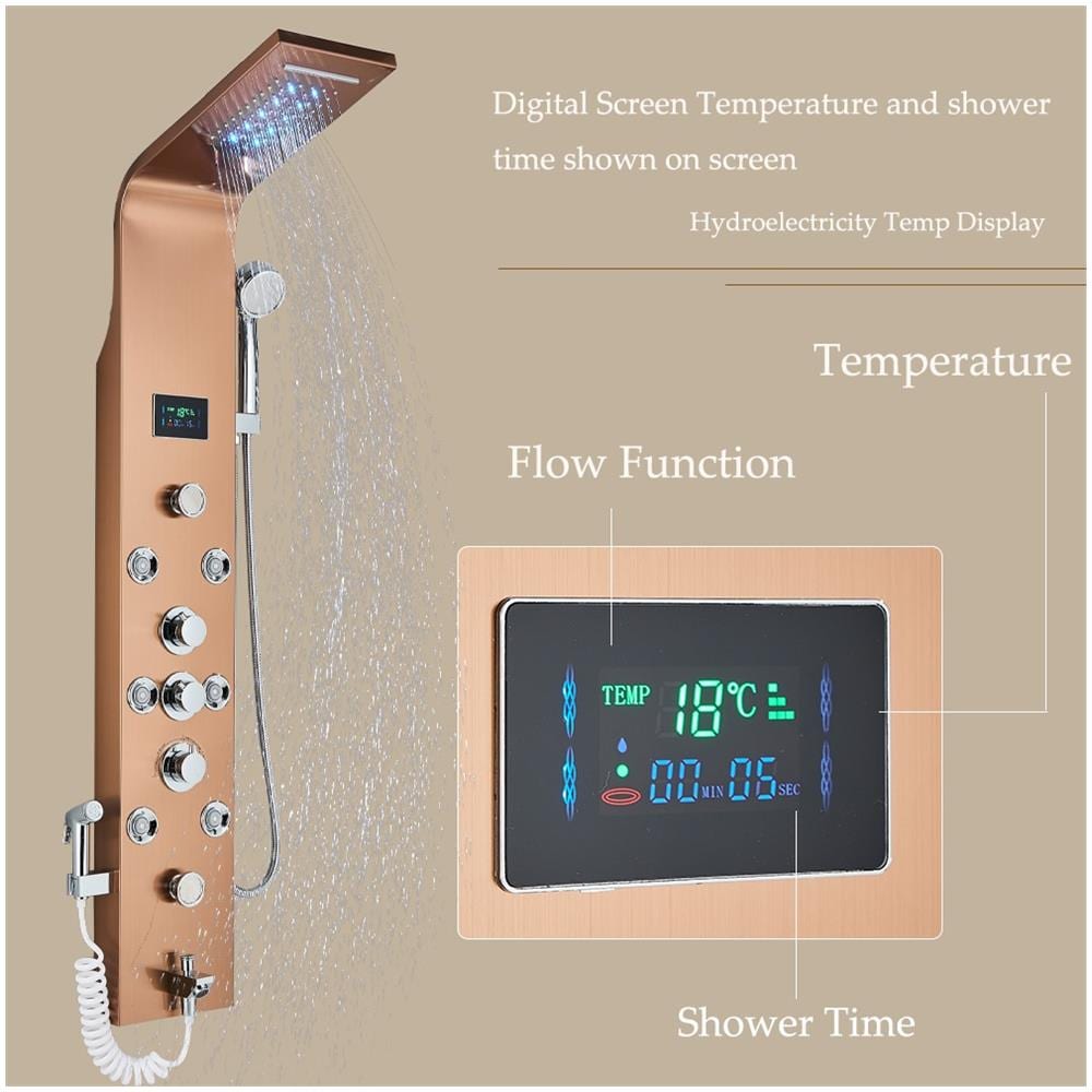 Pannello doccia, Blackswan, tipo M8009, modello oro rosa con bocca, display digitale, doccetta bidet, LED e funzioni SPA, misura 128 cm - Foto 4