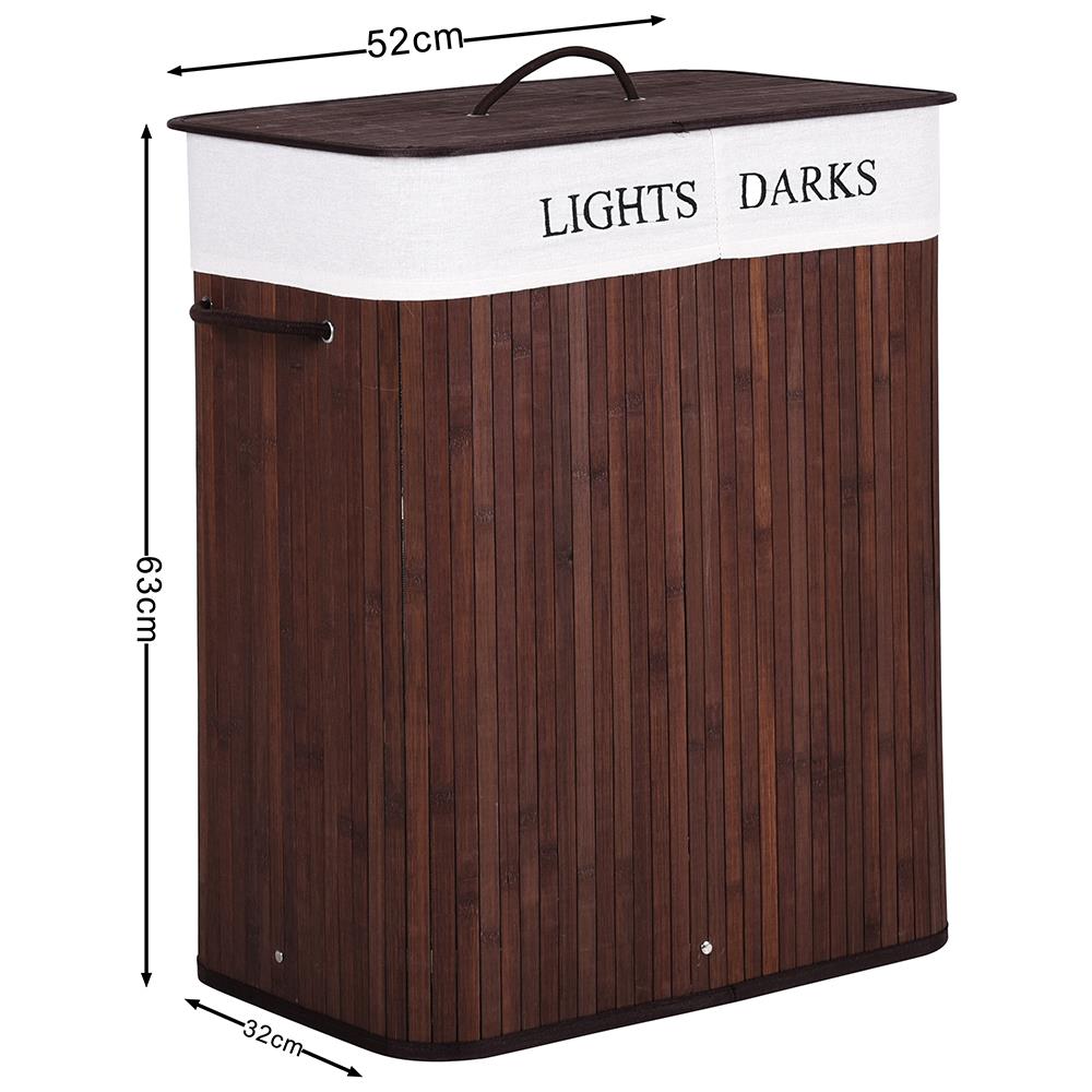 Cesto Biancheria Sporca 2 Scomparti Portabiancheria Pieghevole In Bambu Marrone - Foto 2