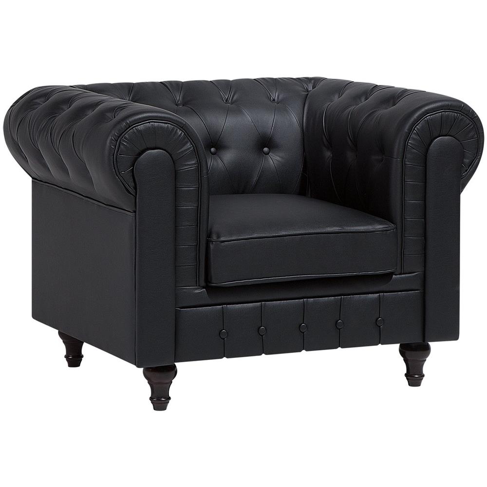 Poltrona Vintage In Ecopelle Nera Chesterfield Grande - Foto 1