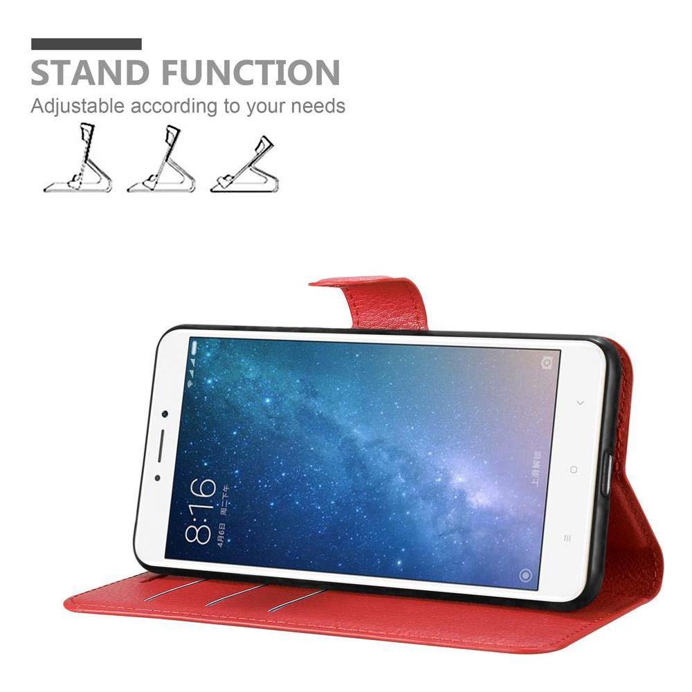 Custodia Compatibile Con Xiaomi Mi Max 2 In Rosso Carminio - Coperchio Protettiva Con Chiusura Magnetica, Funzione Stand E Tasca Per Le Carte - Foto 2
