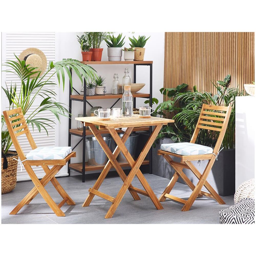 Set Da Giardino In Legno Marrone Chiaro Con Cuscini Azzurri / bianchi Fiji - Foto 1