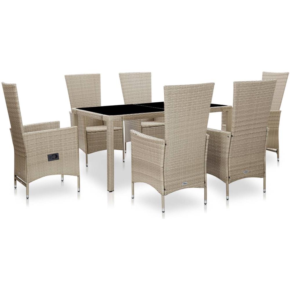 Set Da Pranzo Da Giardino 7 Pz Con Cuscini In Polyrattan Beige - Foto 1
