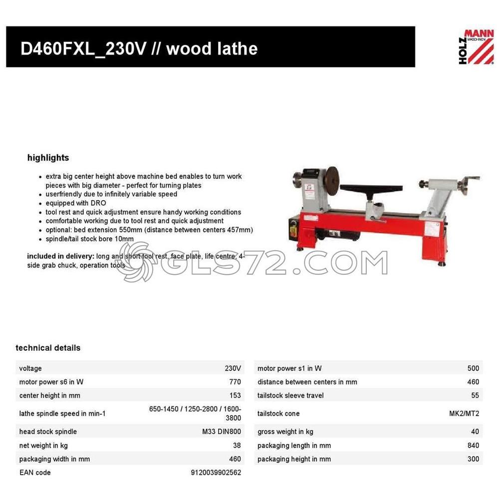 Tornio Da Legno 770w 460mm Da Banco Con Variatore Di Velocita Holzmann D460fxl - Foto 2