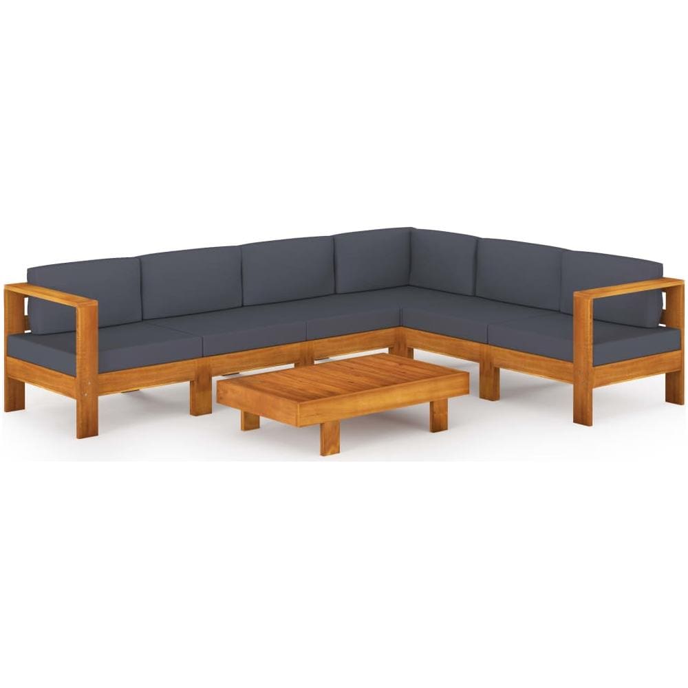 Set Divani Giardino 7 Posti Cuscini Grigi Scuro Massello Acacia - Foto 1