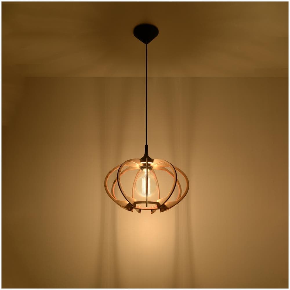 Lampada A Sospensione In Filo Di Legno Naturale E27 - Foto 10
