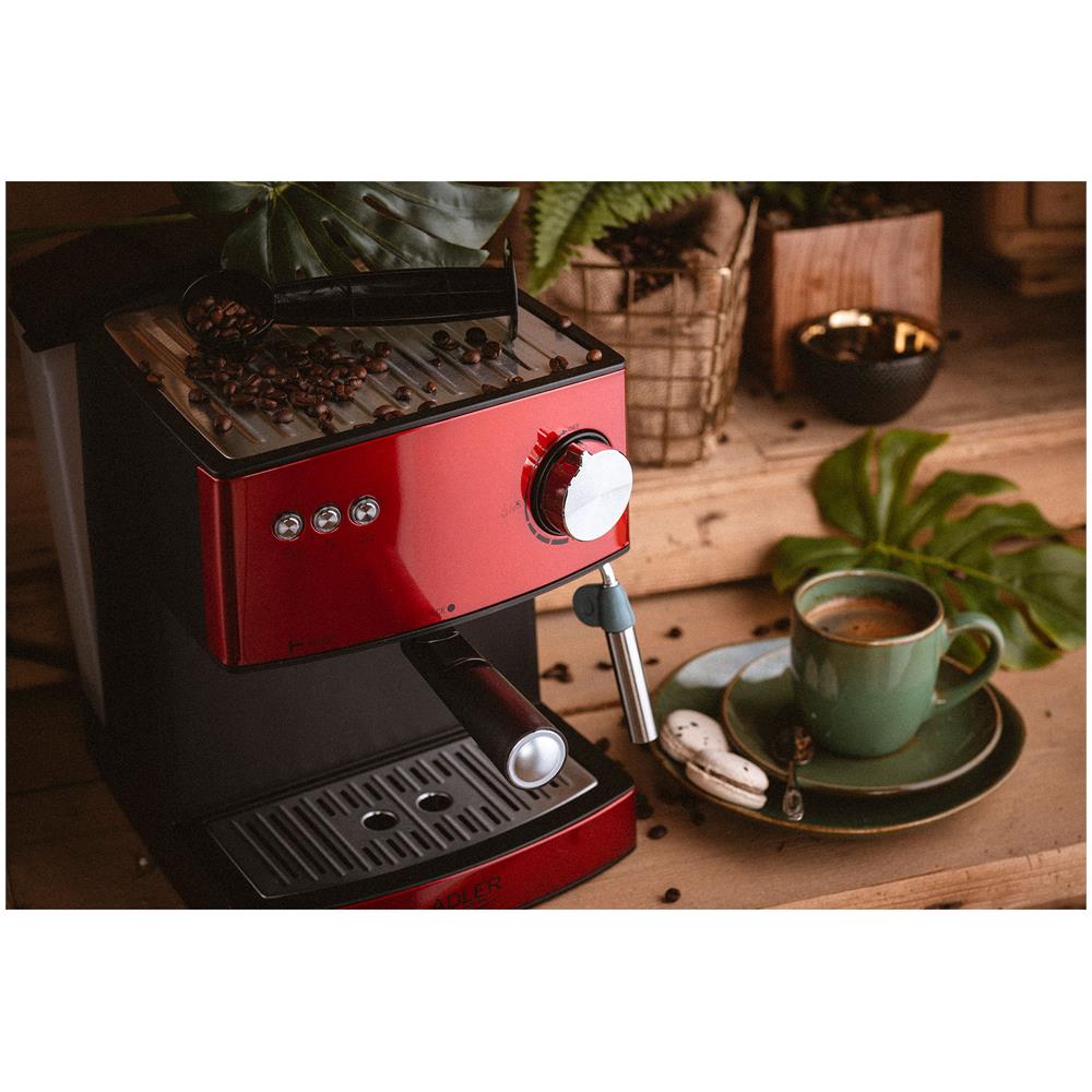 Adler Ad 4404r Macchina Per Caffè Espresso Automatico 15 Bar, 1,6 L, Montalatte, Scaldatazze 850w Rosso - Foto 2