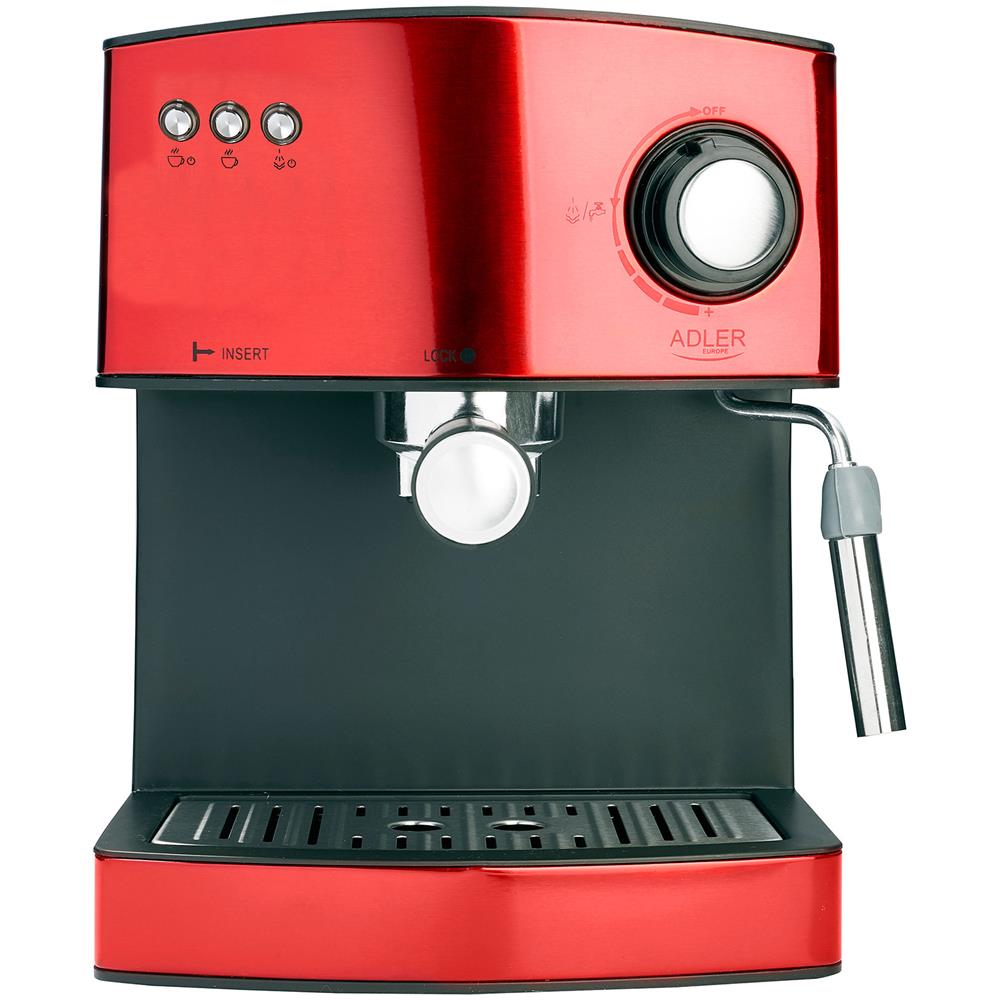 Adler Ad 4404r Macchina Per Caffè Espresso Automatico 15 Bar, 1,6 L, Montalatte, Scaldatazze 850w Rosso - Foto 1