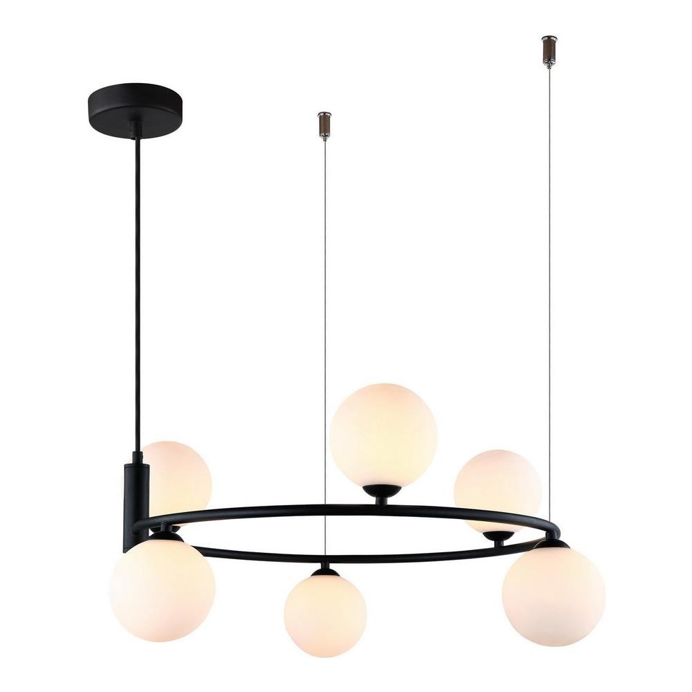 Lampada A Sospensione Moderna Nera A 6 Luci Con Paralume Bianco, G9 - Foto 1