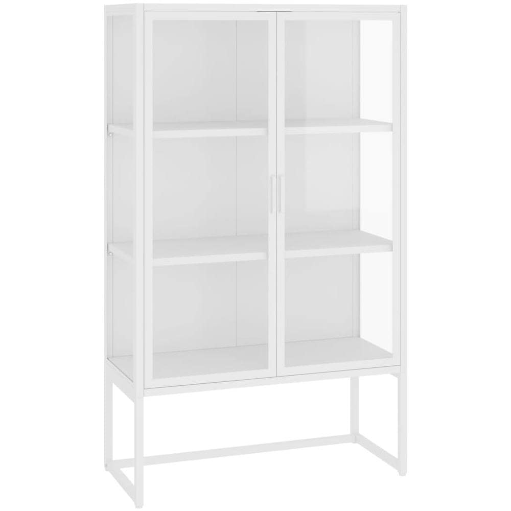 Credenza Alta Bianca 80x35x135 Cm Acciaio E Vetro Temperato - Foto 2