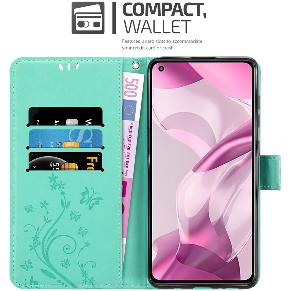 Custodia Compatibile Con Xiaomi Mi 11 Lite (4g / 5g) / 11 Lite Ne In Turchese Fiore - Coperchio Protettivo In Design Floreale Con Chiusura Magnetica, Funzione Stand E Slot Per Carte - Foto 2