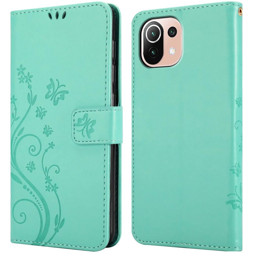 Custodia Compatibile Con Xiaomi Mi 11 Lite (4g / 5g) / 11 Lite Ne In Turchese Fiore - Coperchio Protettivo In Design Floreale Con Chiusura Magnetica, Funzione Stand E Slot Per Carte - Foto 7