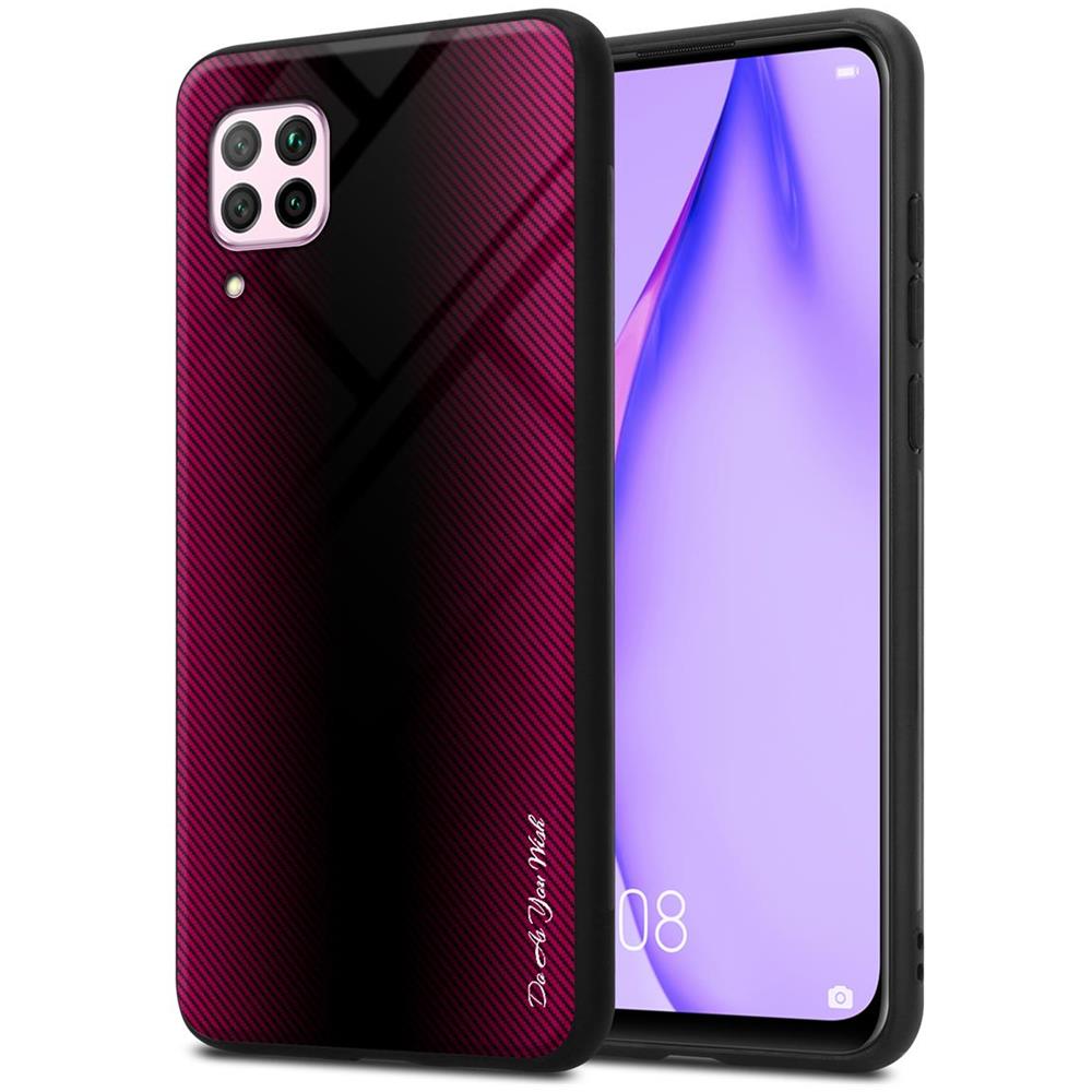 Custodia Compatibile Con Huawei P40 Lite / Nova 7i - Ottica A Strisce In Cremisi Rosa - Coperchio Protettivo In Vetro Temperato E Silicone Tpu - Foto 1